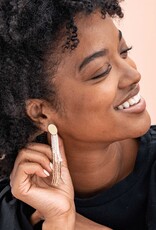 Ink + Alloy Mae Oval Brass Post Fringe Earring Ivory/Gold