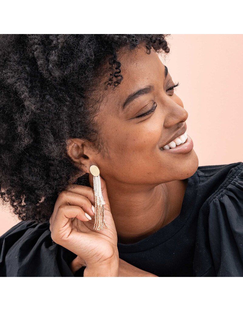 Ink + Alloy Mae Oval Brass Post Fringe Earring Ivory/Gold