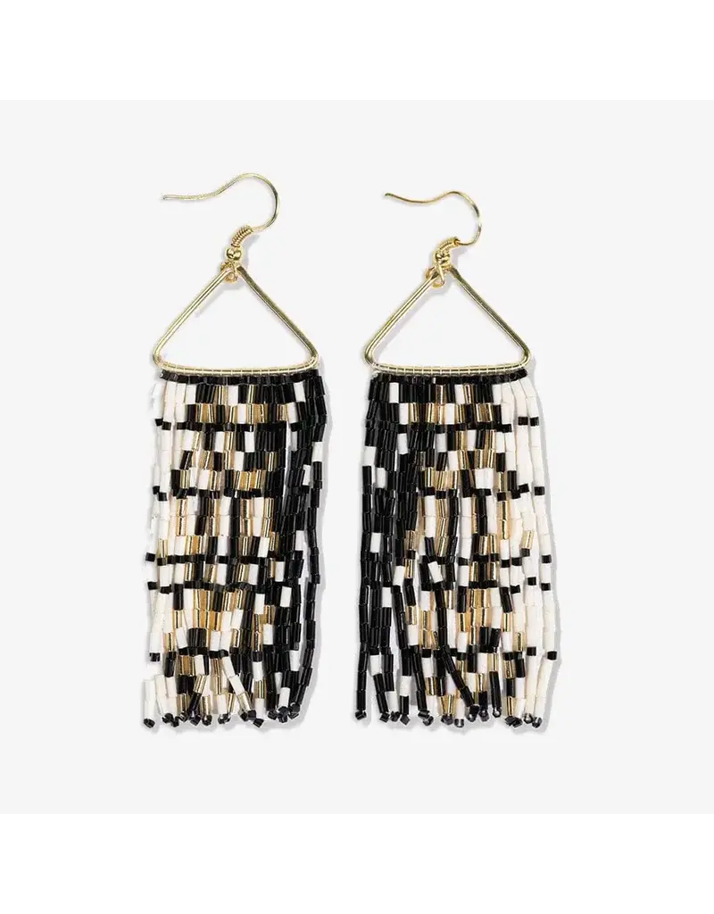Ink + Alloy Patricia Mixed Luxe Beaded Fringe Earrings Black/White