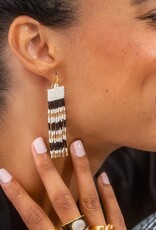 Ink + Alloy Billie Mixed Horizontal Stripe Beaded Fringe Earrings Black