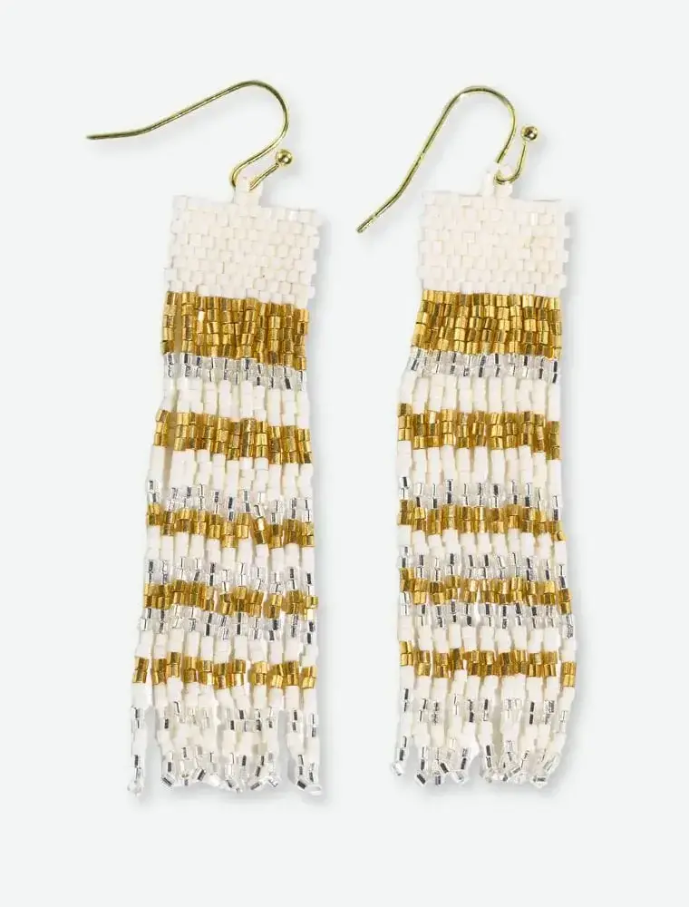 Ink + Alloy Billie Mixed Horizontal Stripe Beaded Fringe Earrings St. Mortiz
