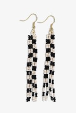 Ink + Alloy June Mini Pattern Beaded Fringe Earrings Black/White