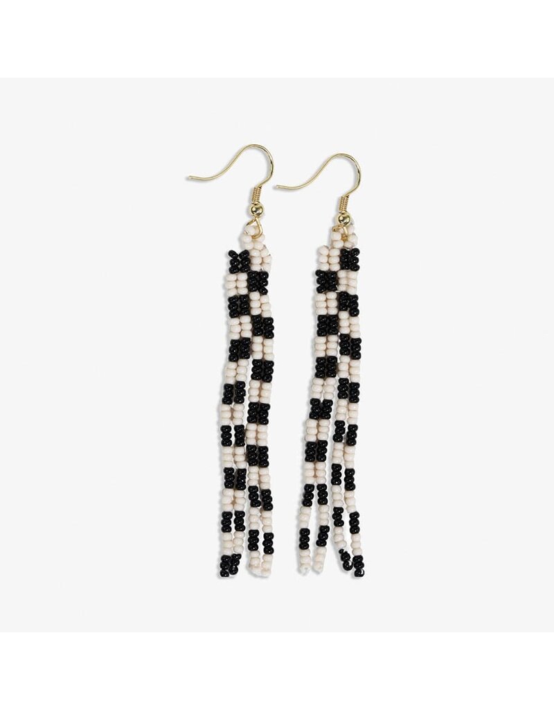 Ink + Alloy June Mini Pattern Beaded Fringe Earrings Black/White