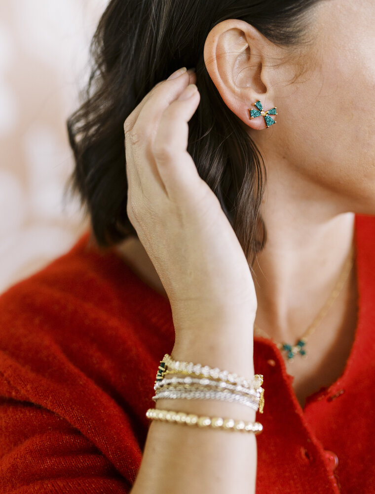 Kendra Scott Blair Bow Small Stud Earring Gold in Emerald Drusy