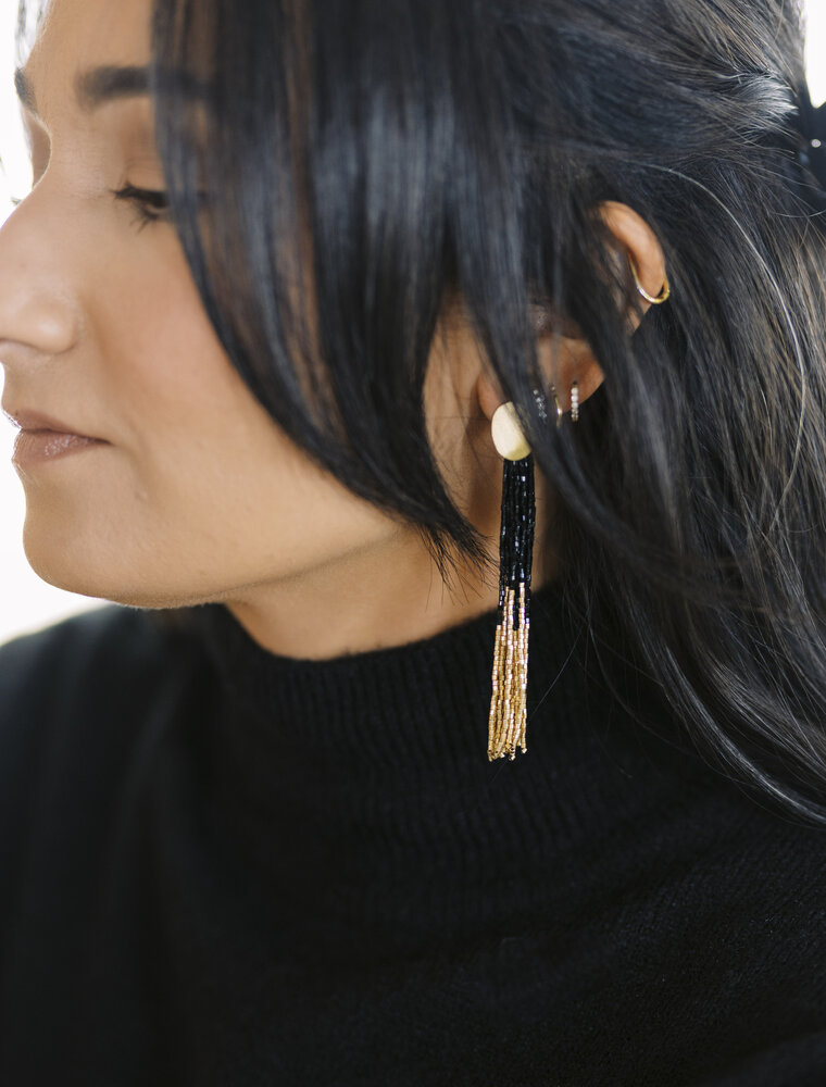 Ink + Alloy Mae Oval Brass Post Earring Black/Gold