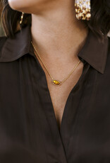 Kendra Scott Elisa Bamboo Frame Pendant Necklace Gold Marbled Amber Illusion