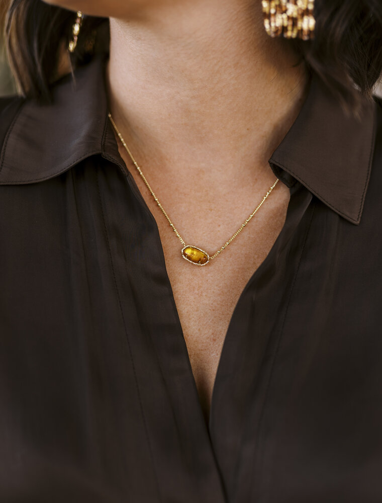 Kendra Scott Elisa Bamboo Frame Pendant Necklace Gold Marbled Amber Illusion
