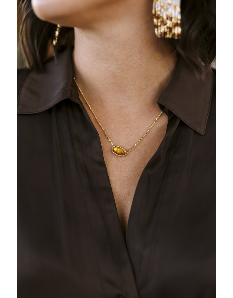 Kendra Scott Elisa Bamboo Frame Pendant Necklace Gold Marbled Amber Illusion