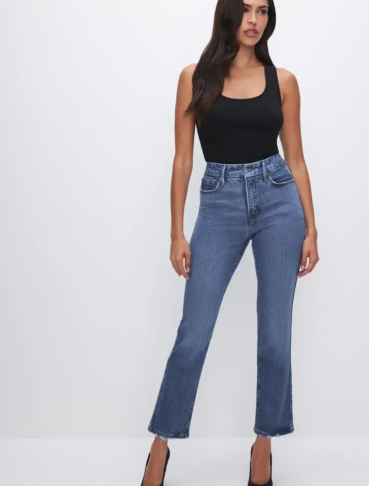 Good American Good Legs Straight Jeans with Deep V