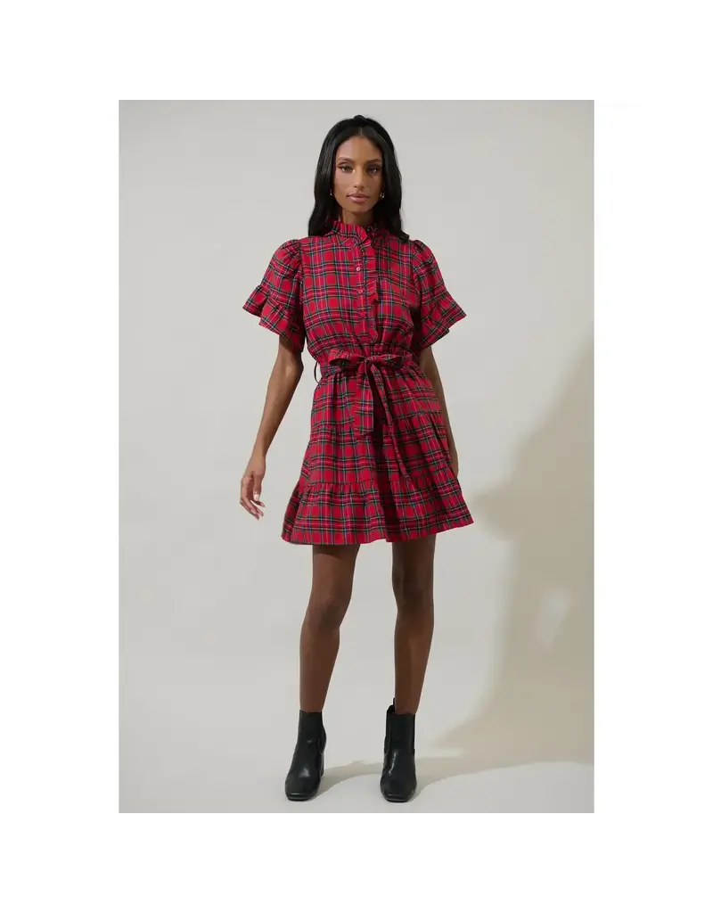 Sugarlips Arvarda Plaid Cottonwood Ruffle Dress