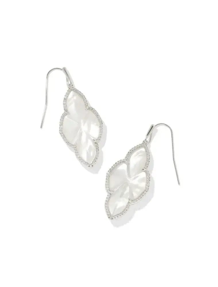 Kendra Scott Abbie Pave Frame Drop Earring Rhodium Ivory Mother of Pearl
