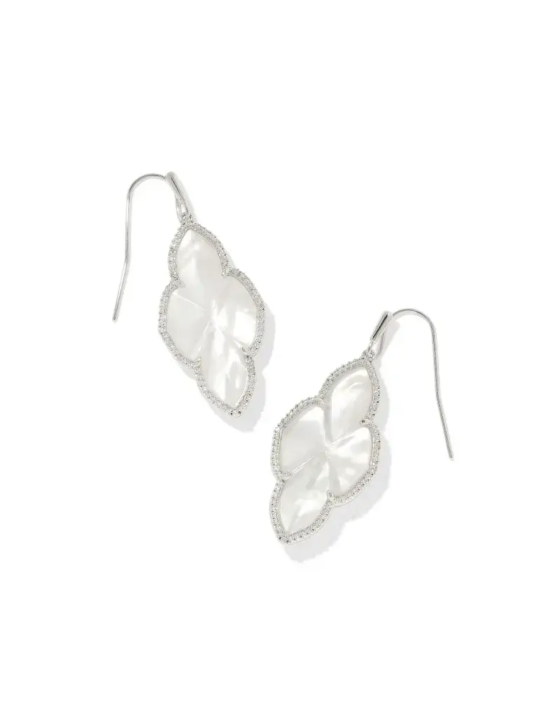 Kendra Scott Abbie Pave Frame Drop Earring Rhodium Ivory Mother of Pearl