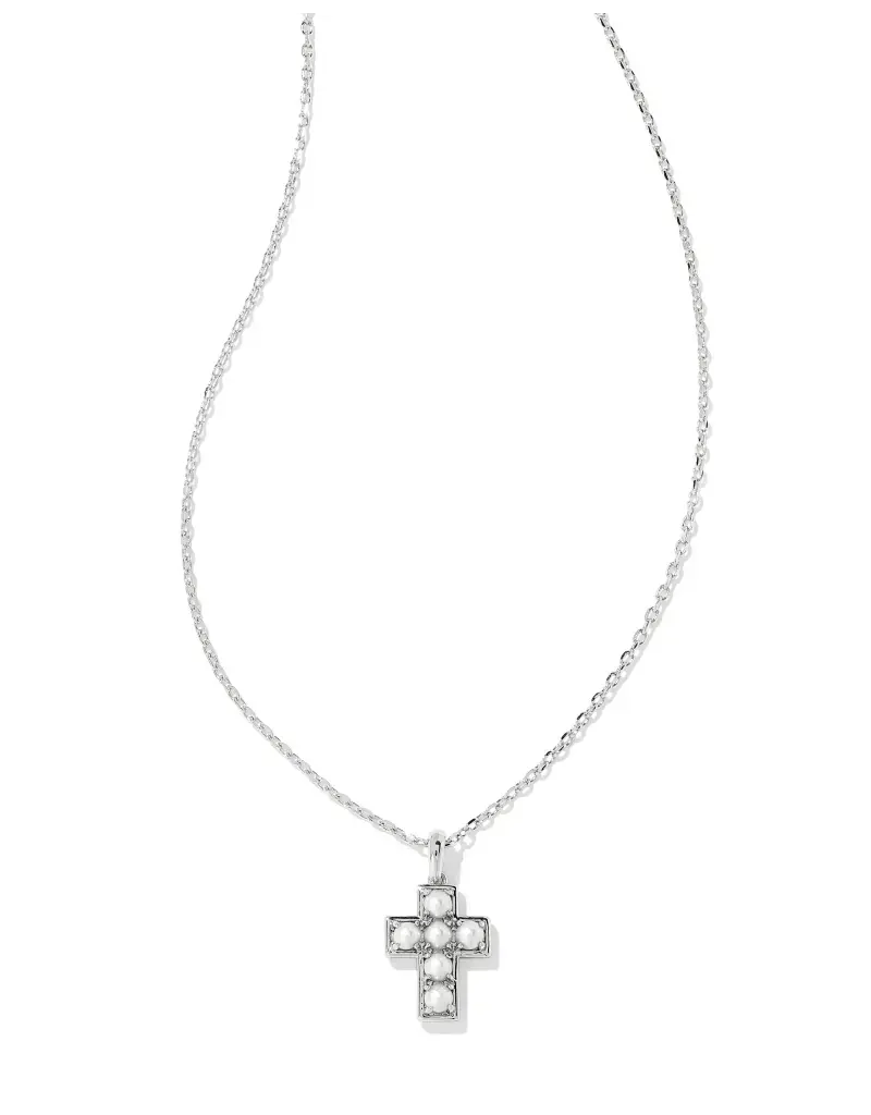 Kendra Scott Pearl Cross Pendant Necklace Rhodium White Pearl