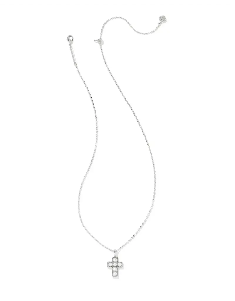 Kendra Scott Pearl Cross Pendant Necklace Rhodium White Pearl