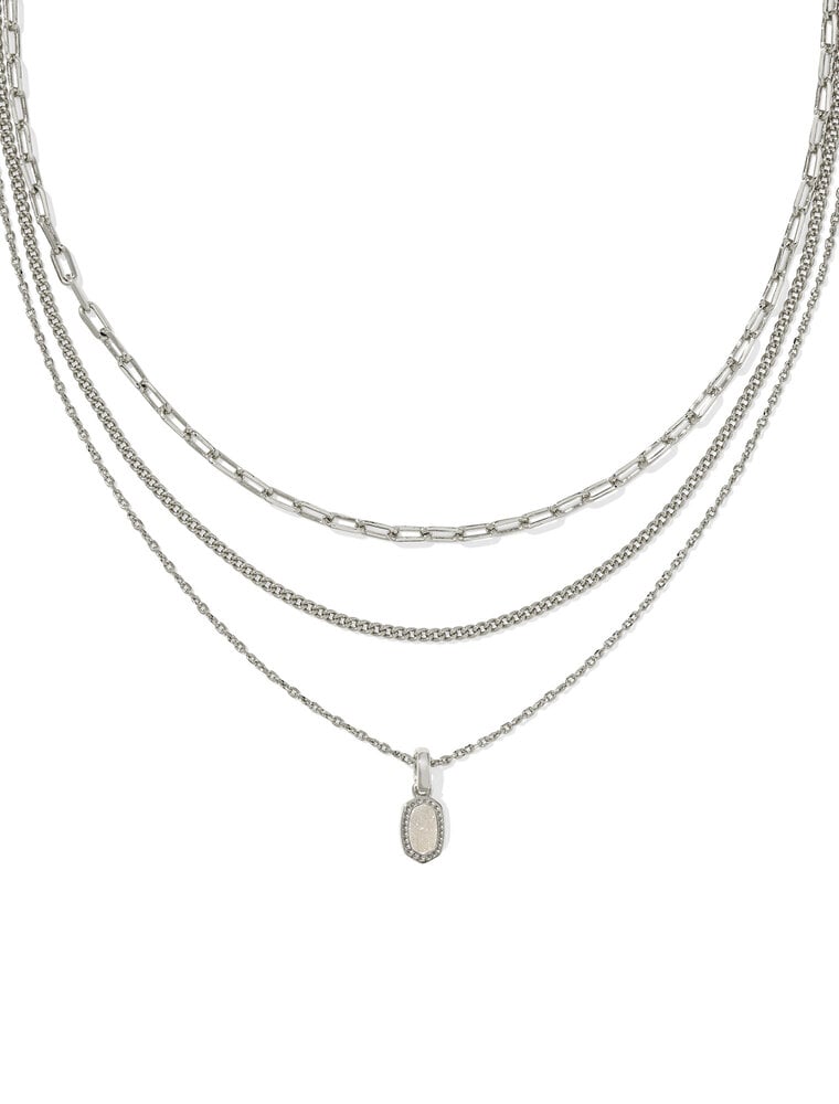 Kendra Scott Mini Elisa Triple Strand Necklace Rhodium Iridescent Drusy