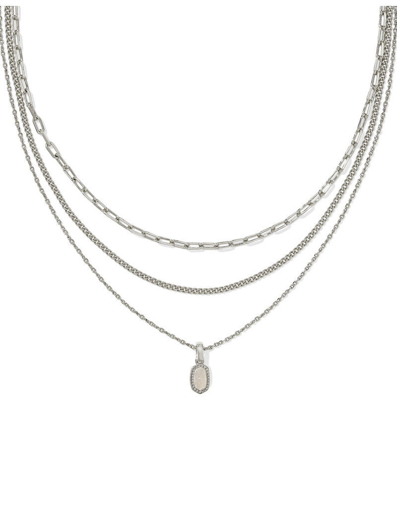 Kendra Scott Mini Elisa Triple Strand Necklace Rhodium Iridescent Drusy
