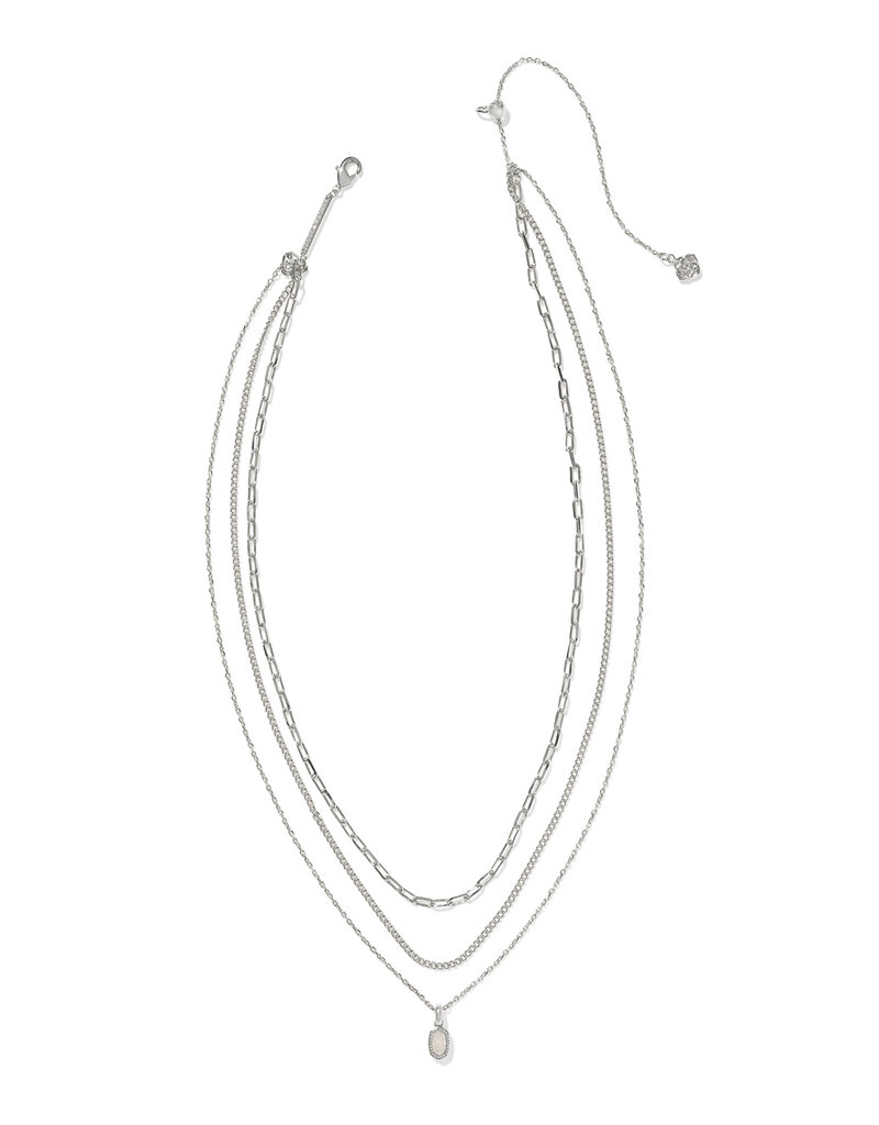 Kendra Scott Mini Elisa Triple Strand Necklace Rhodium Iridescent Drusy