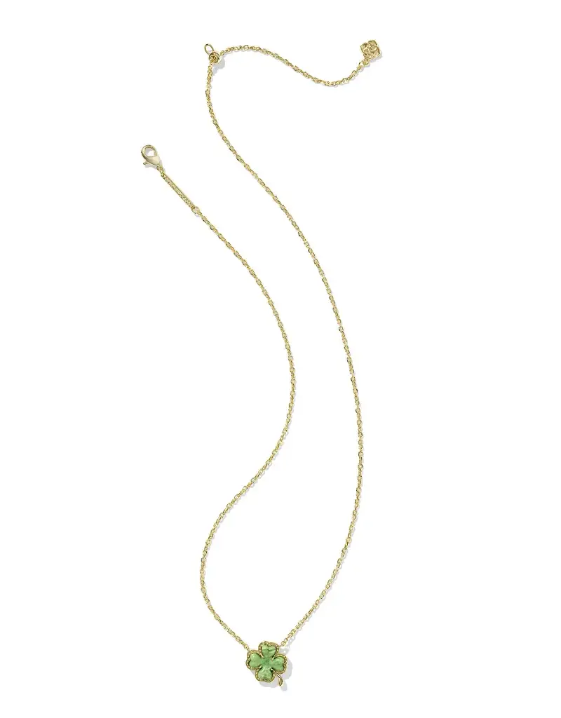 Kendra Scott Clover Short Pendant Necklace Rhodium Lime Green Mgnst