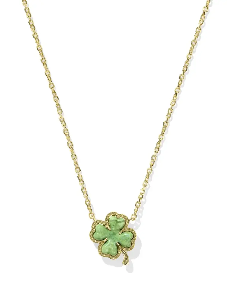 Kendra Scott Clover Short Pendant Necklace Rhodium Lime Green Mgnst