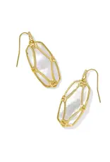 Kendra Scott Elle Lattice Frame Drop Earring Gold Ivory Mother of Pearl