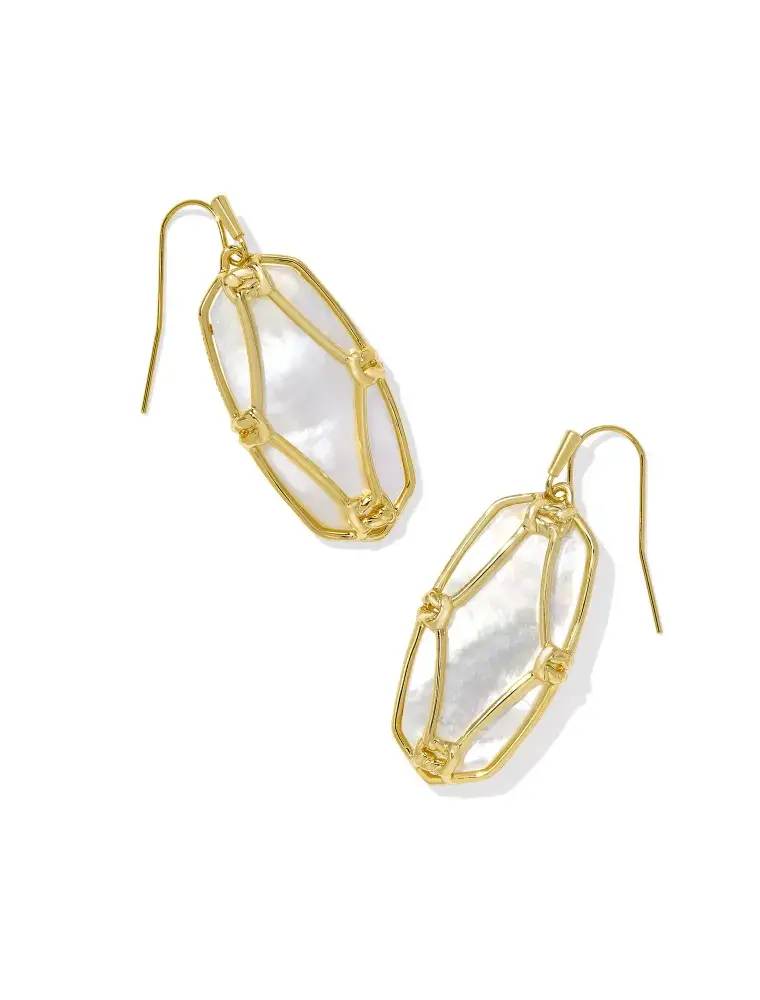 Kendra Scott Elle Lattice Frame Drop Earring Gold Ivory Mother of Pearl