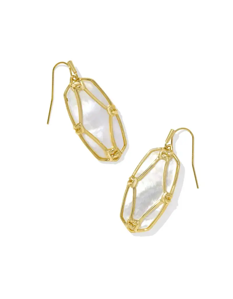 Kendra Scott Elle Lattice Frame Drop Earring Gold Ivory Mother of Pearl