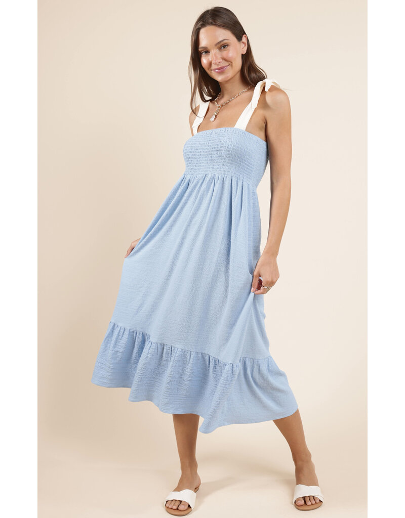 Sadie & Sage Delilah Constrast Tie Strap Smocked Midi Dress