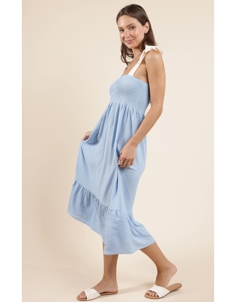 Sadie & Sage Delilah Constrast Tie Strap Smocked Midi Dress
