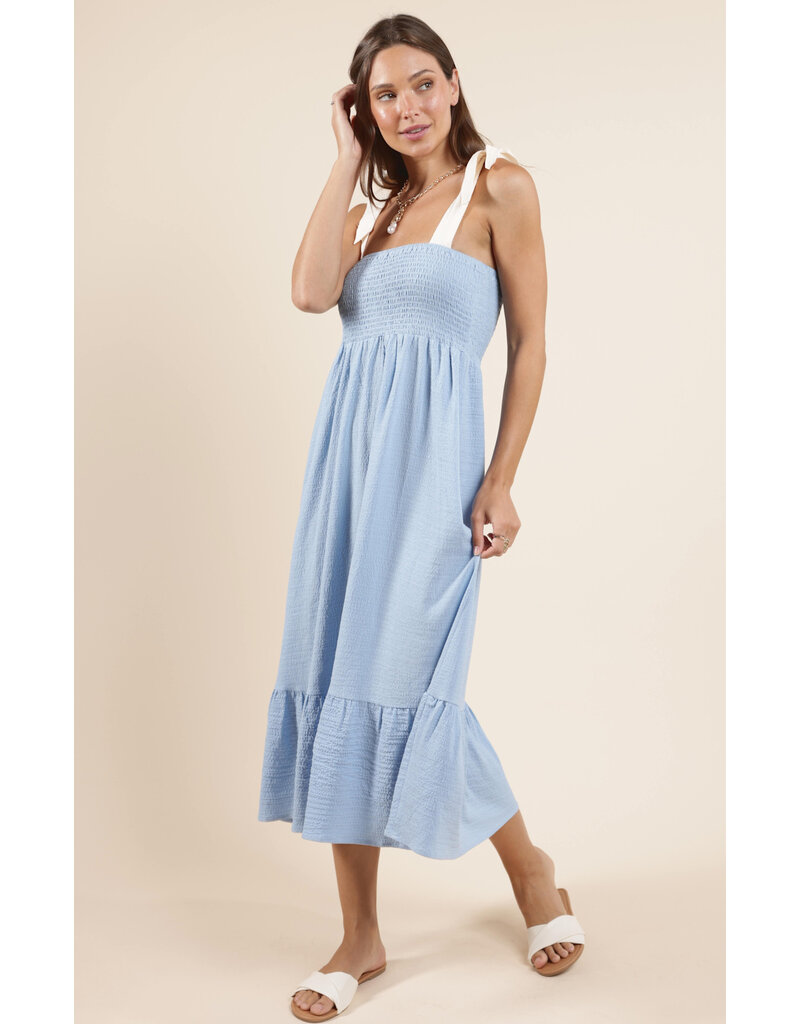 Sadie & Sage Delilah Constrast Tie Strap Smocked Midi Dress