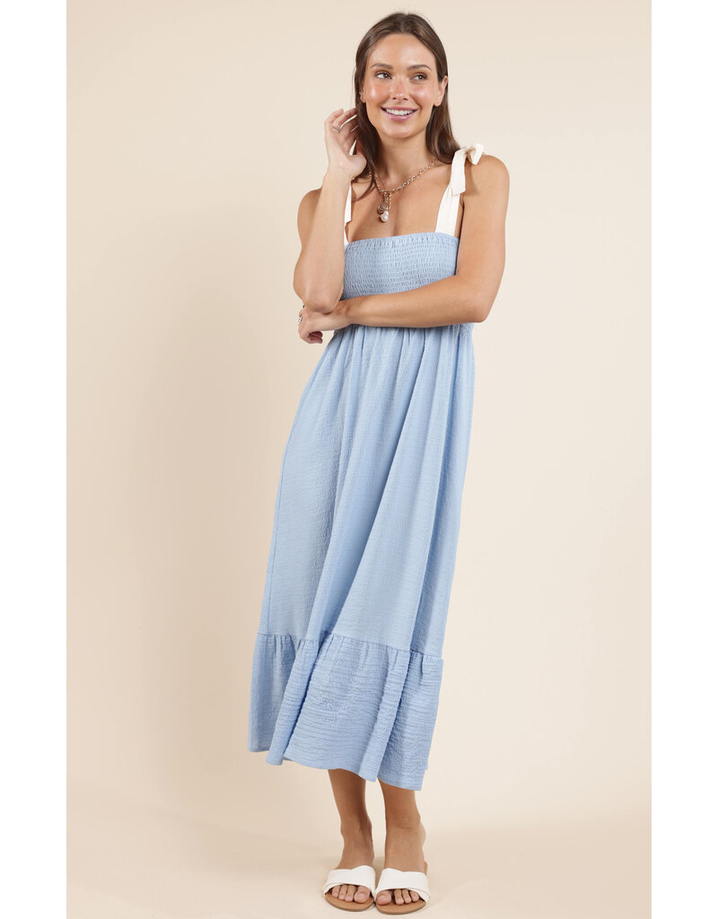Sadie & Sage Delilah Constrast Tie Strap Smocked Midi Dress