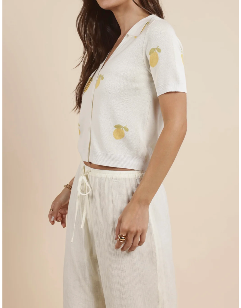 Sadie & Sage Citron Embroidered Lemons Knit Shirt