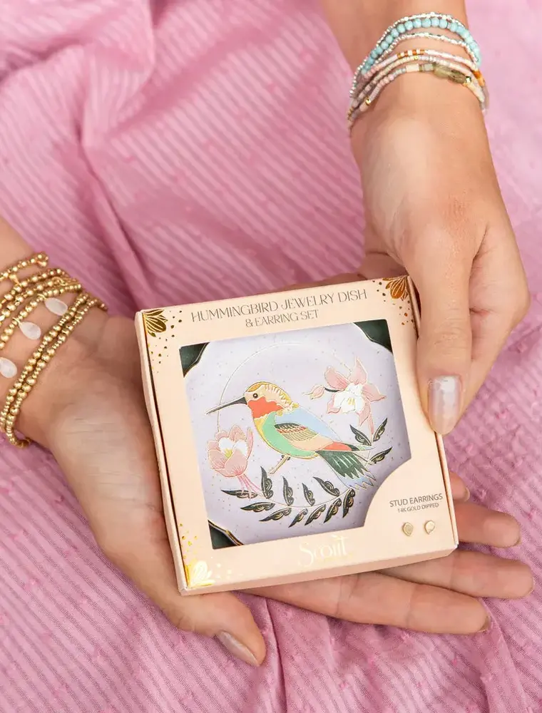 Scout Curated Wears Jewelry Dish & Stud Earring Set - Hummingbird/Lavender