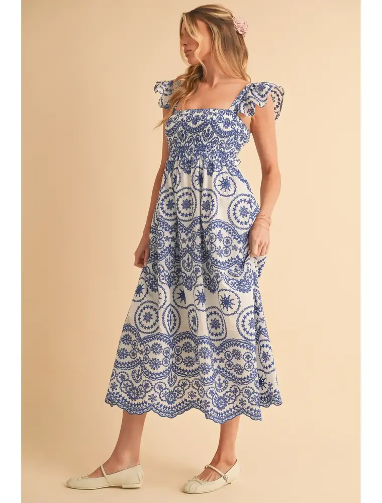 AEMI + CO Barb Embroidered Maxi Sundress