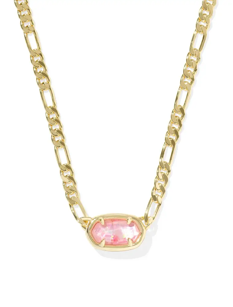 Kendra Scott Elisa Gold Figaro Chain Short Pendant Necklace Pink Iridescent Mother-of-Pearl