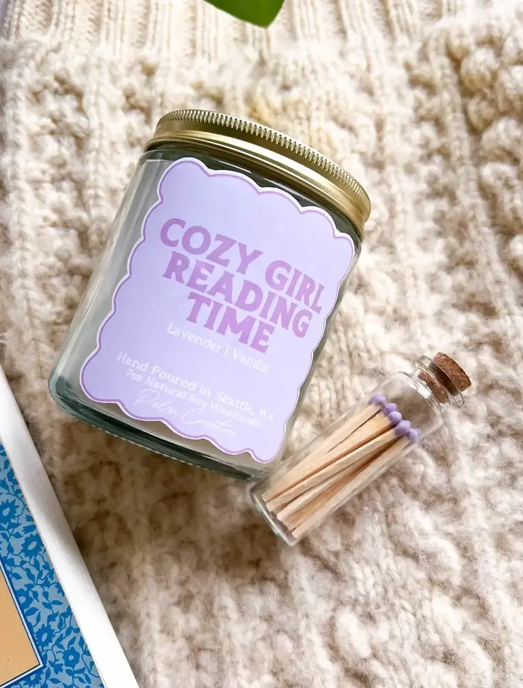Palm Creative Cozy Girl Reading Time Candle 7oz.