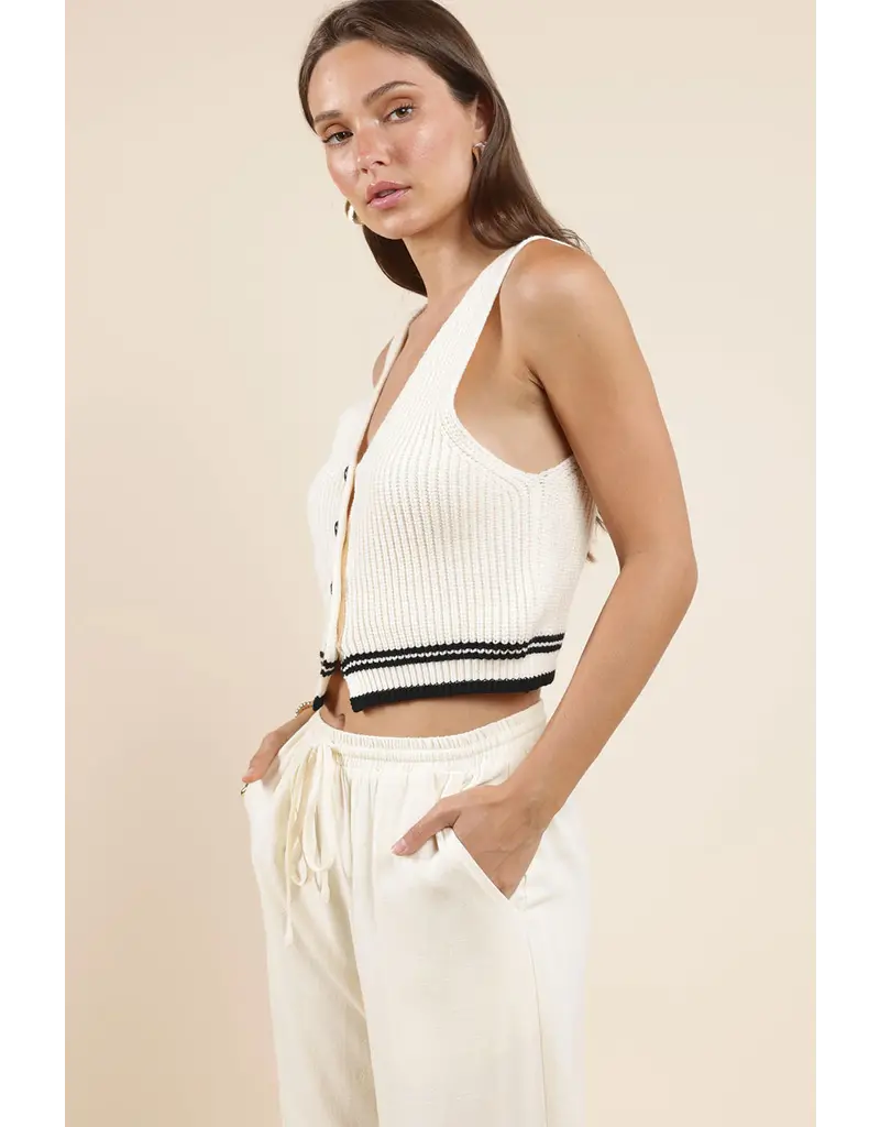 Sadie & Sage Lou Striped Hem Button Sweater Vest