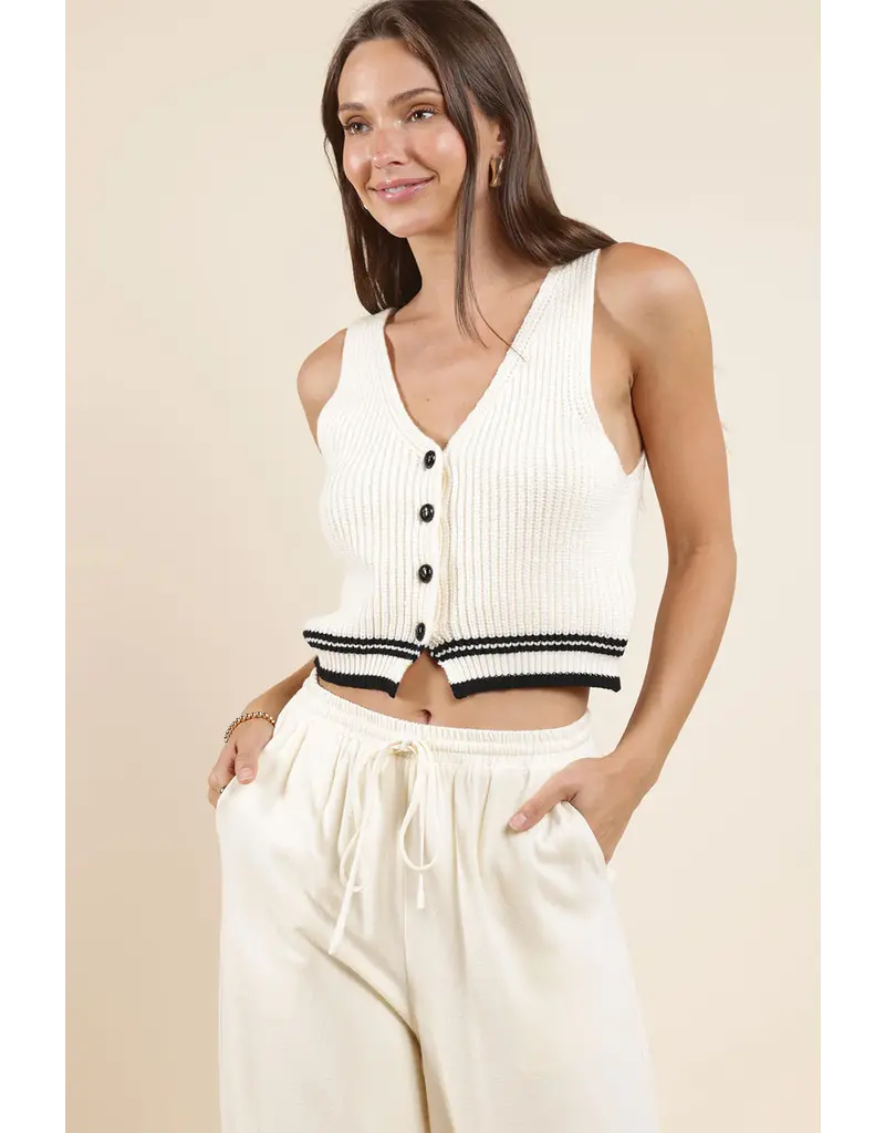 Sadie & Sage Lou Striped Hem Button Sweater Vest