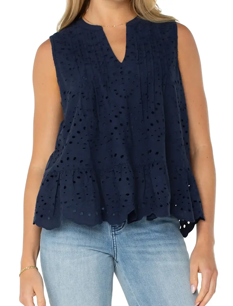 Liverpool Sleeveless Pintuck Woven Top