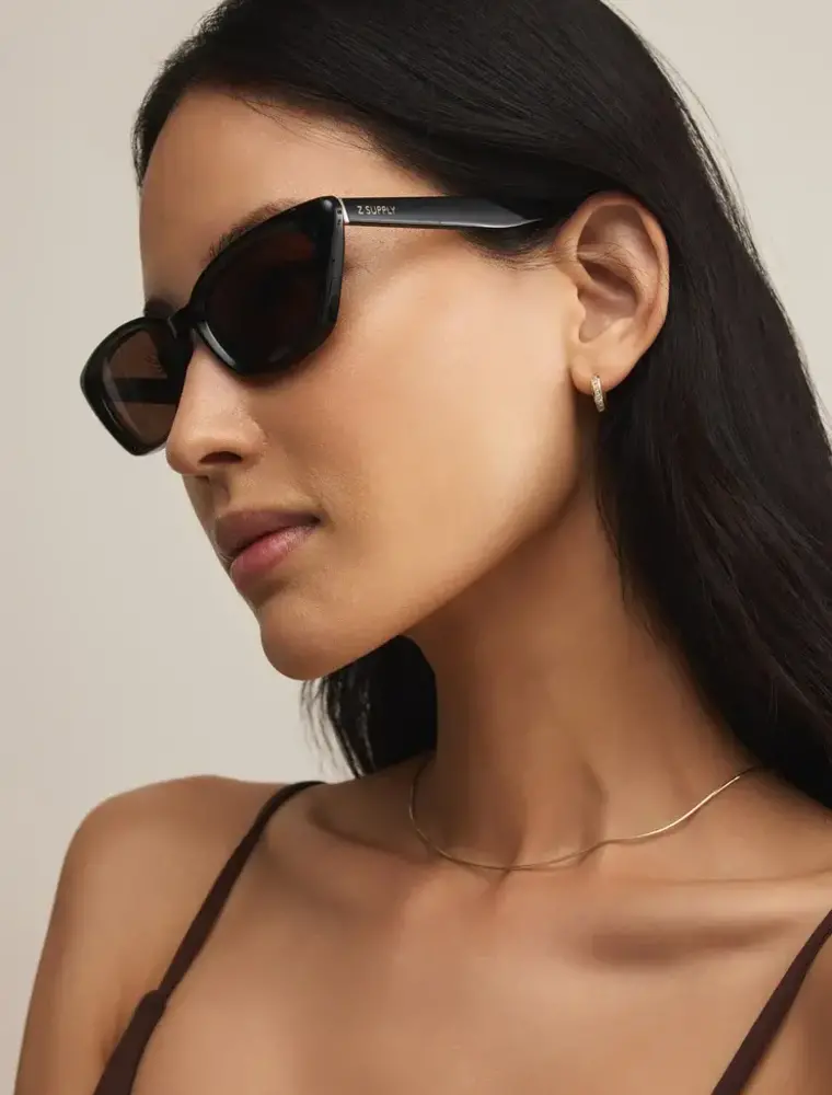 Z Supply Staycation Polished Black - Brown Polarized Sunglasses