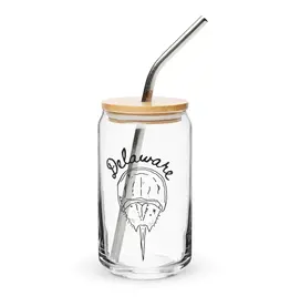 Kash Collections Delaware Horseshoe Crab Can Glass | 16oz with Lid & Straw