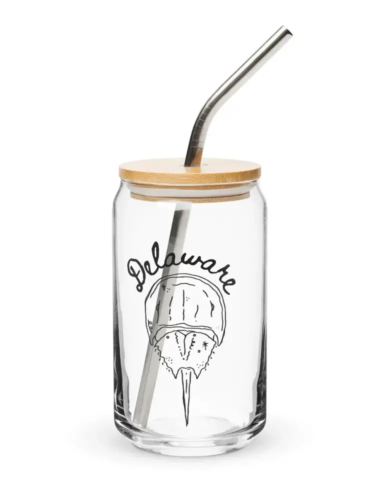 Kash Collections Delaware Horseshoe Crab Can Glass | 16oz with Lid & Straw