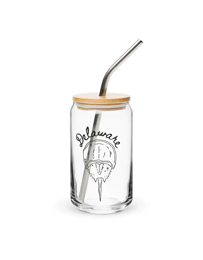 Kash Collections Delaware Horseshoe Crab Can Glass | 16oz with Lid & Straw