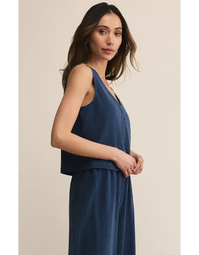 Z Supply Solace Jersey Denim Top in Indigo