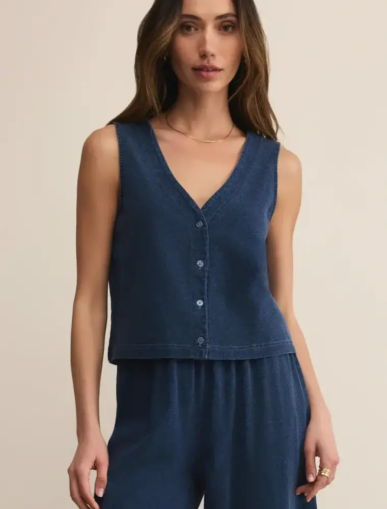 Z Supply Solace Jersey Denim Top in Indigo