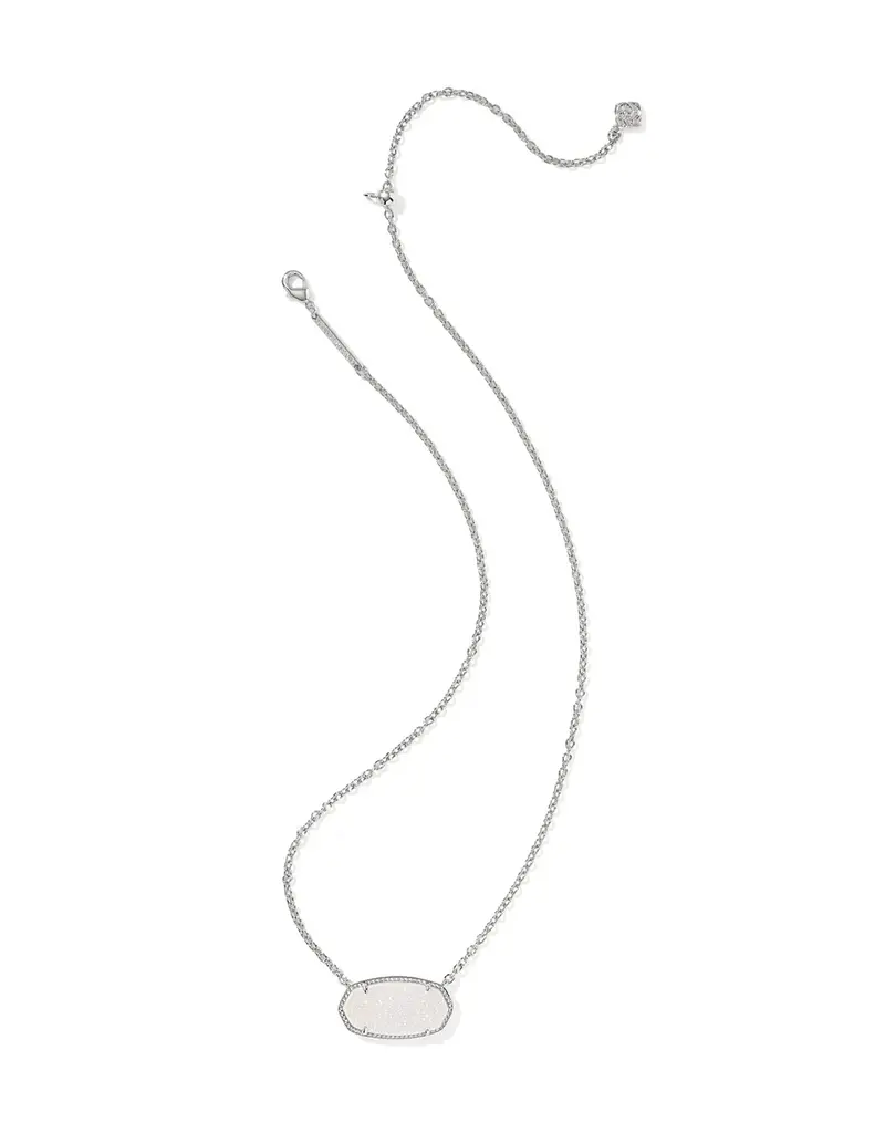 Kendra Scott Elisa Statement Pendant Necklace Rhodium Iridescent Drusy