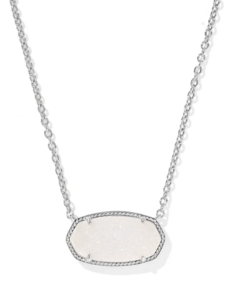 Kendra Scott Elisa Statement Pendant Necklace Rhodium Iridescent Drusy