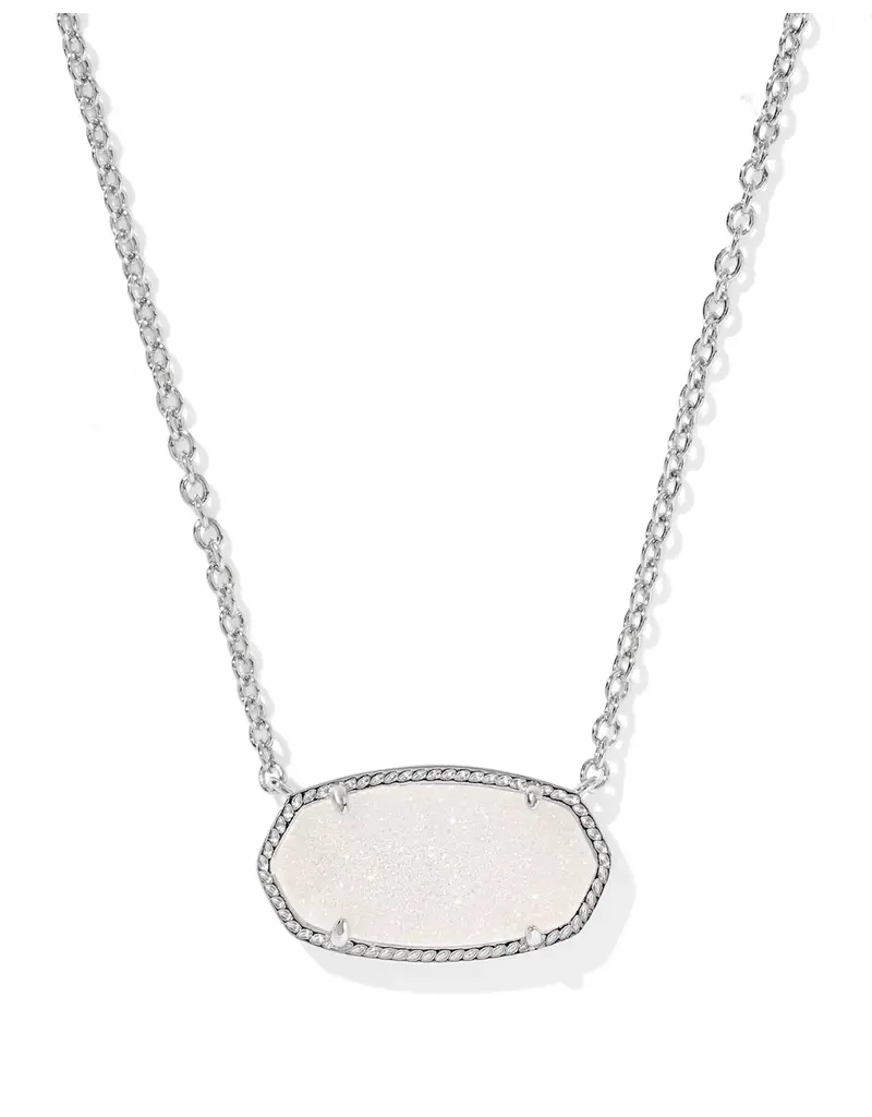 Kendra Scott Elisa Statement Pendant Necklace Rhodium Iridescent Drusy