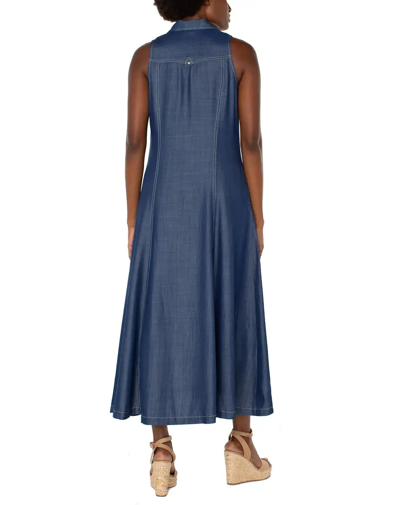 Liverpool Sleeveless Button Down Denim Dress