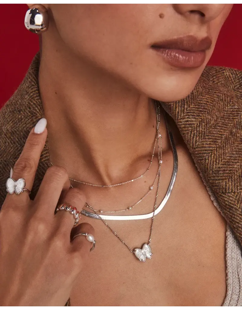 Kendra Scott Haley Bow Pendant Necklace Rhodium Ivory MOP