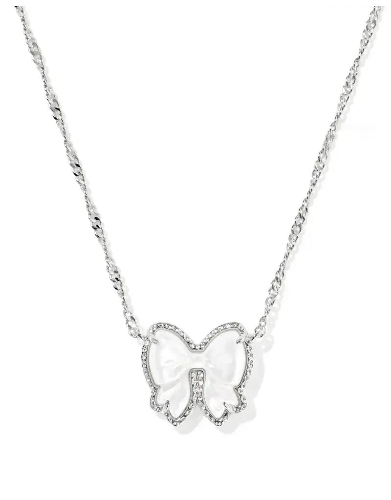 Kendra Scott Haley Bow Pendant Necklace Rhodium Ivory MOP